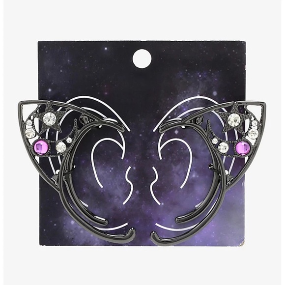 Black Cat Ears with Stones Cuff, Cat Ears, Cat Ear Wraps, Left and Right Ear - Picture 1 of 3